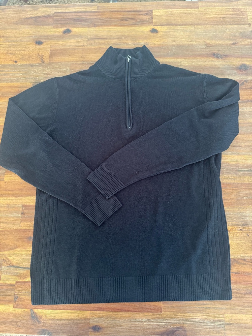 Oscar de la Renta Black Half-Zip Ribbed Polo Sweater